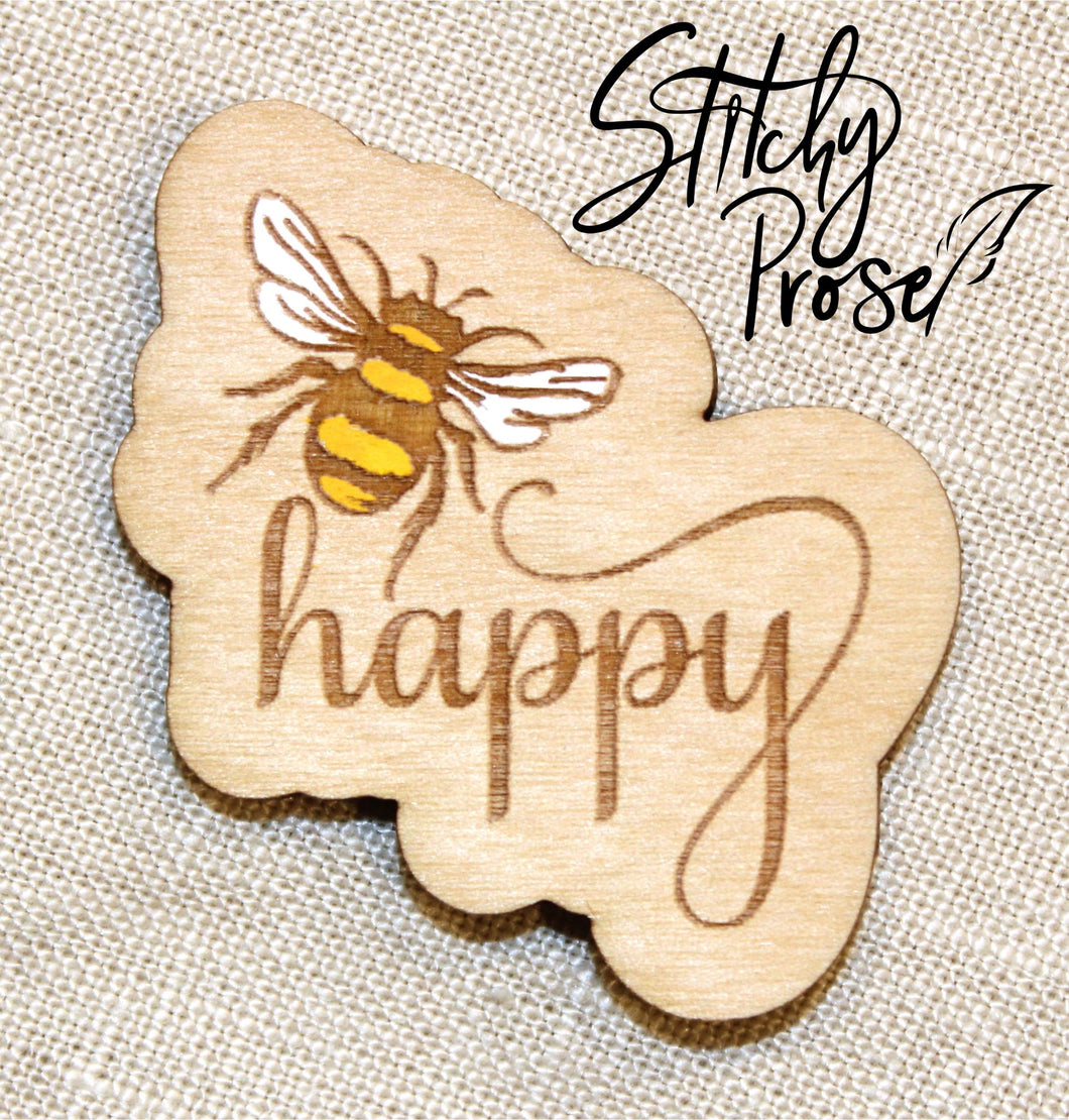 Bee Happy - Handmade Wooden Needle Minder