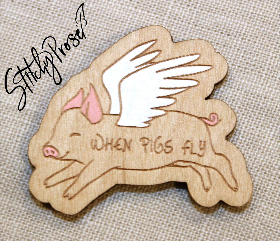 When Pigs Fly - Handmade Wooden Needle Minder